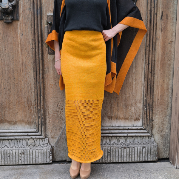 Monaco long knit linen skirt orange