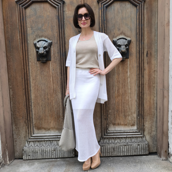 Monaco long knit linen skirt white