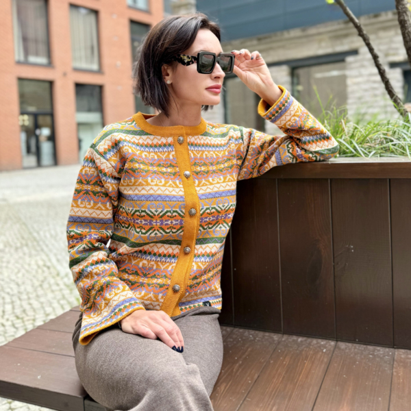 Lamita pure merino wool O-neck cardigan sinape