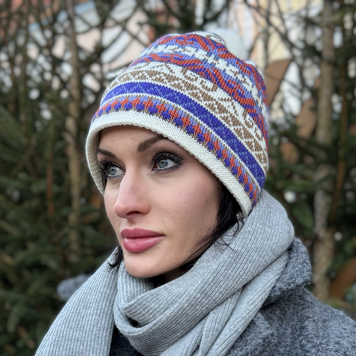 Lamita villane müts mustriga lilla värvi