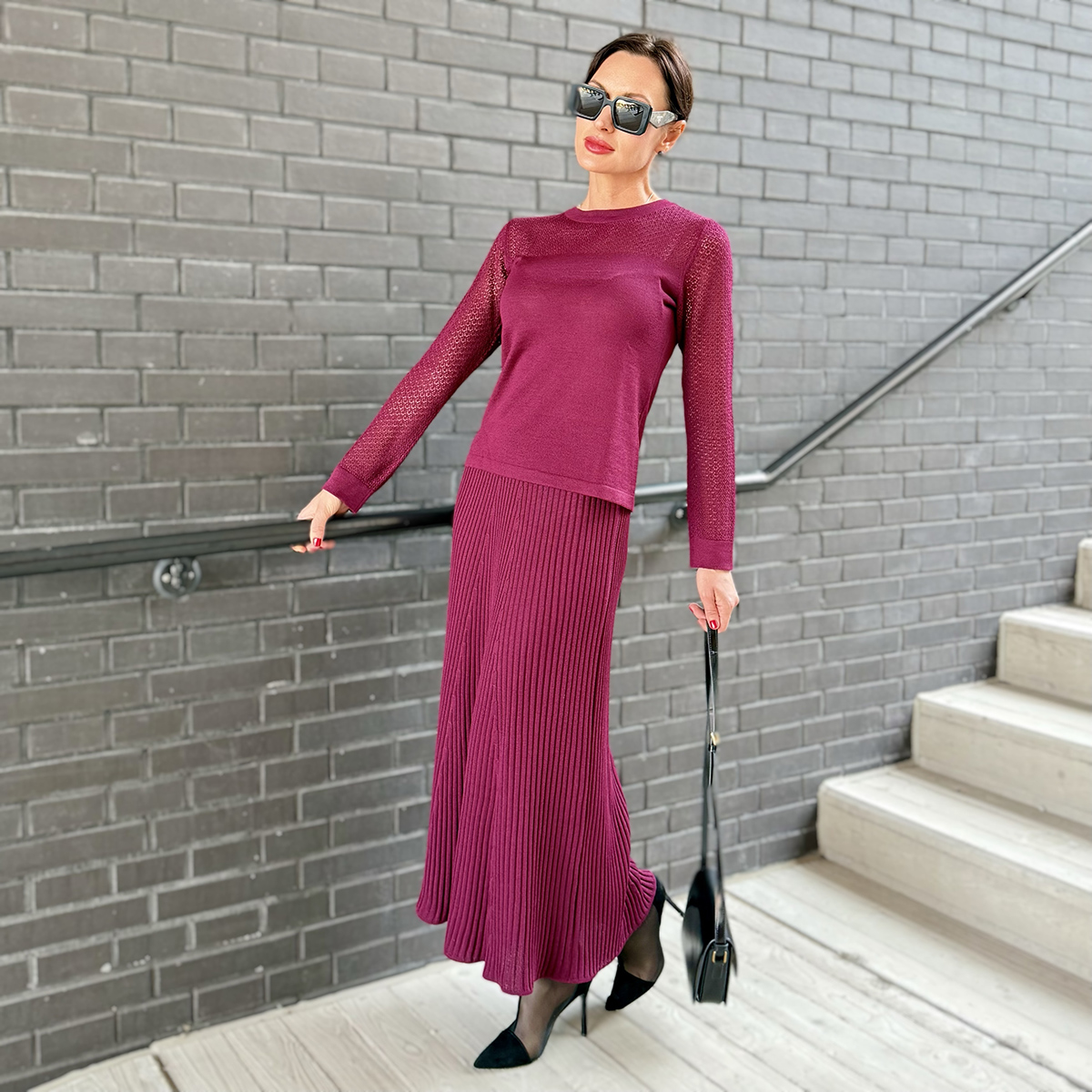 Mirta wool midi bordo skirt