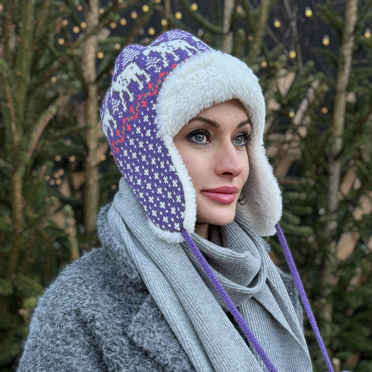 Deer Unisex Pure Merino Wool Bomber Hat Lilac