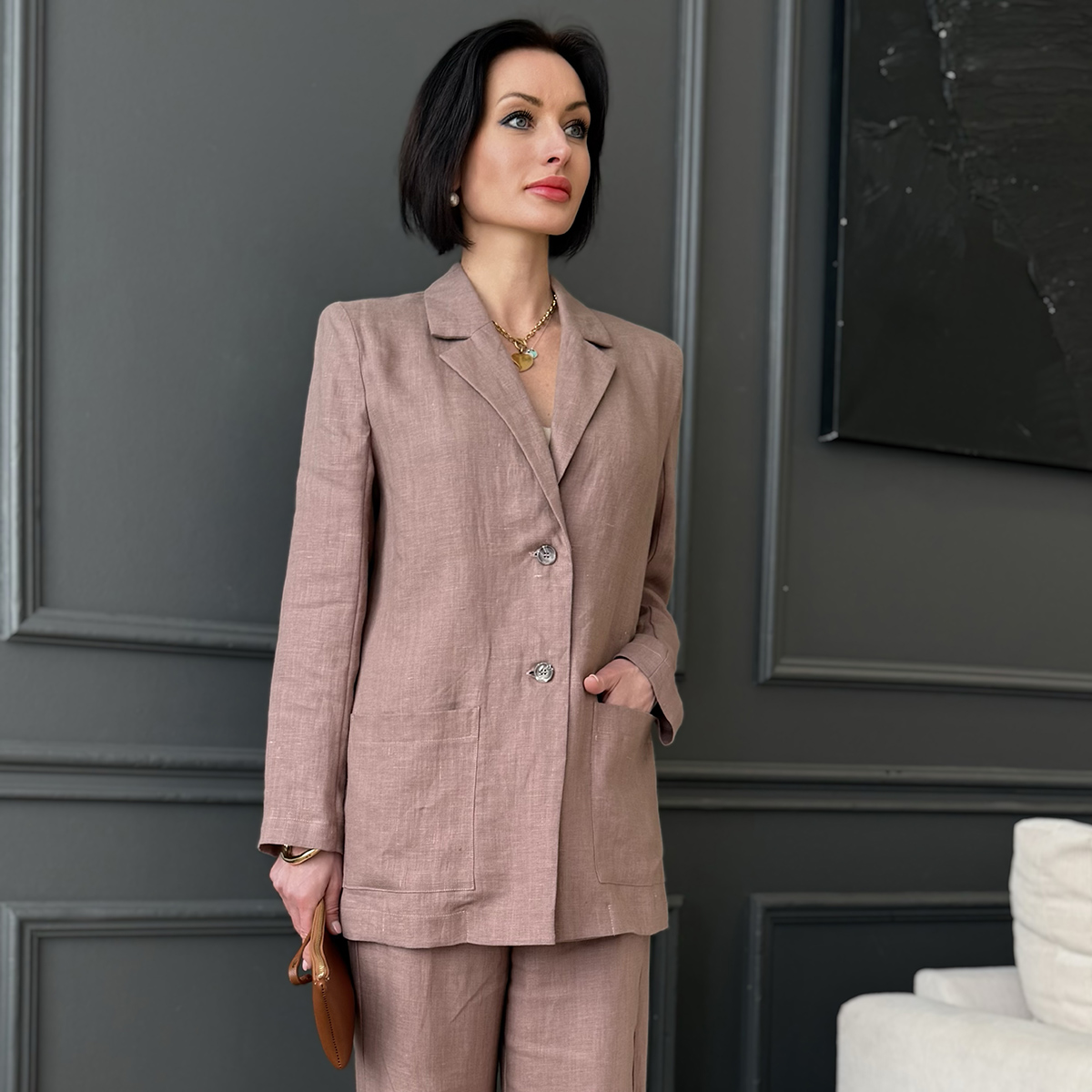 Mary льняной жакет с карманами цвета какао