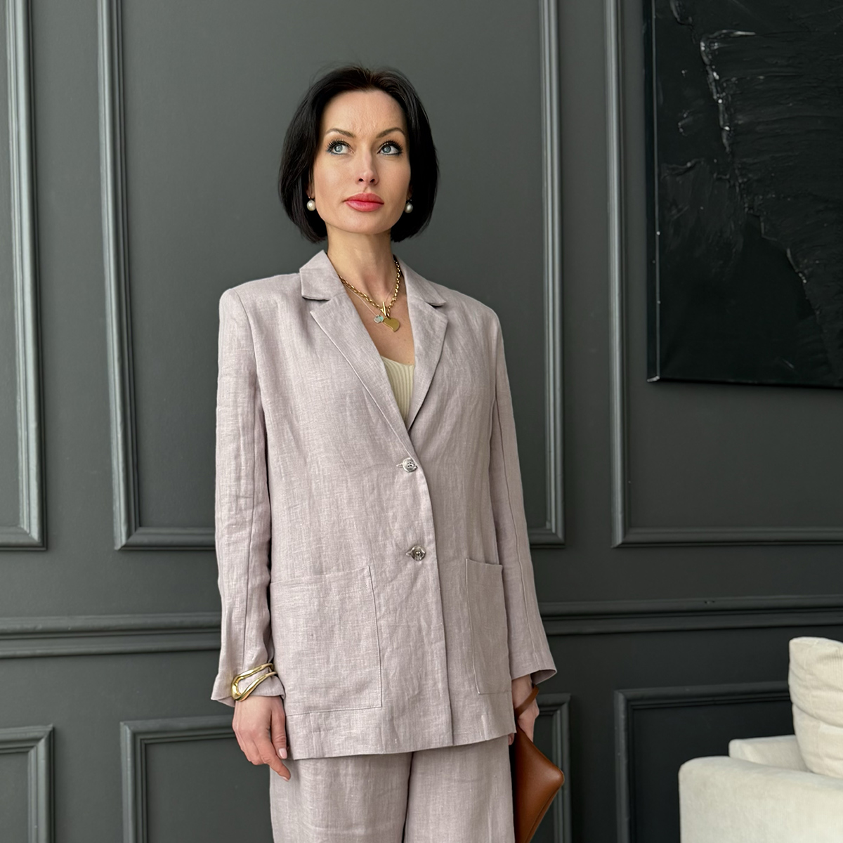 Mary льняной жакет с карманами светло лилового цвета