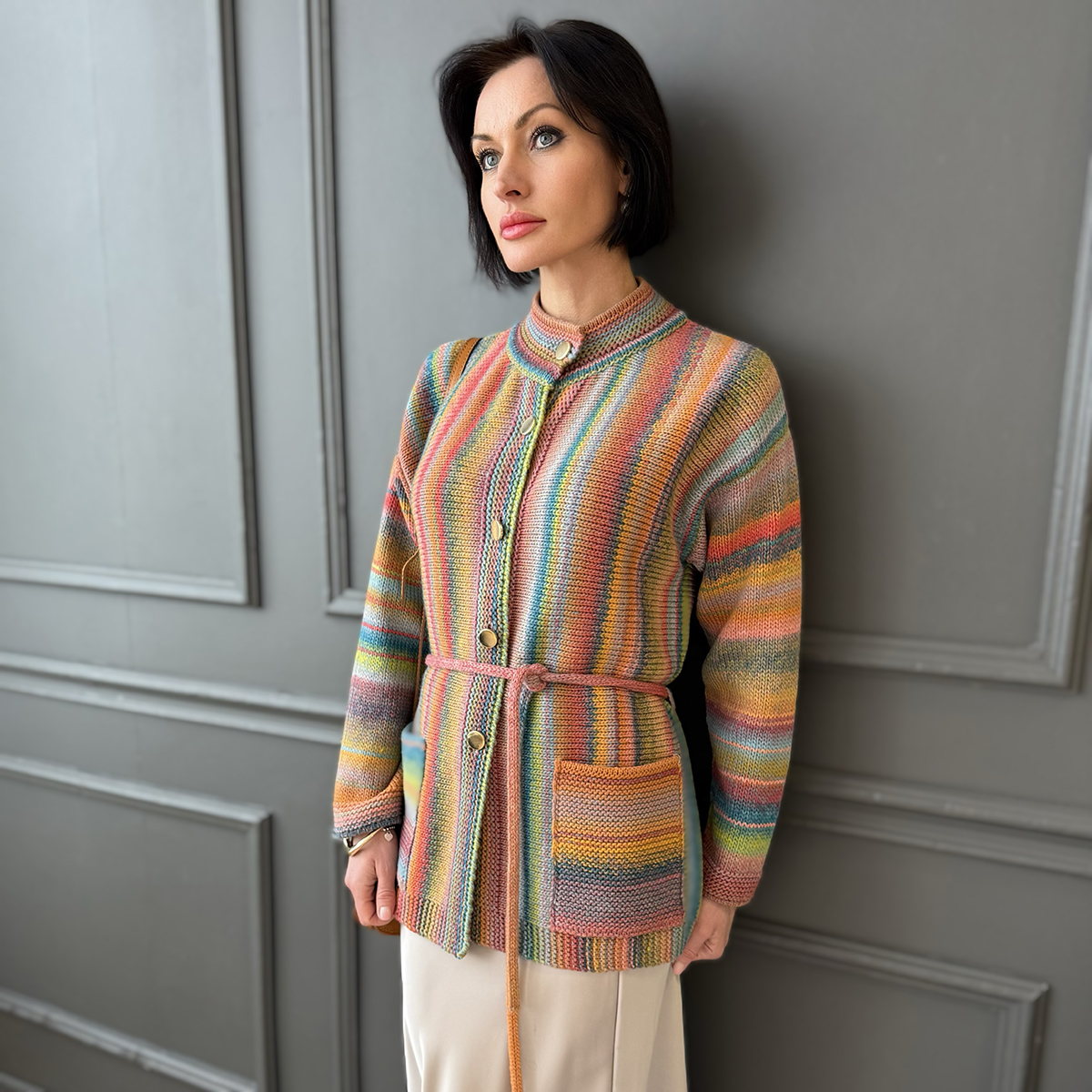 Tamila merino wool blend knitted cardigan green