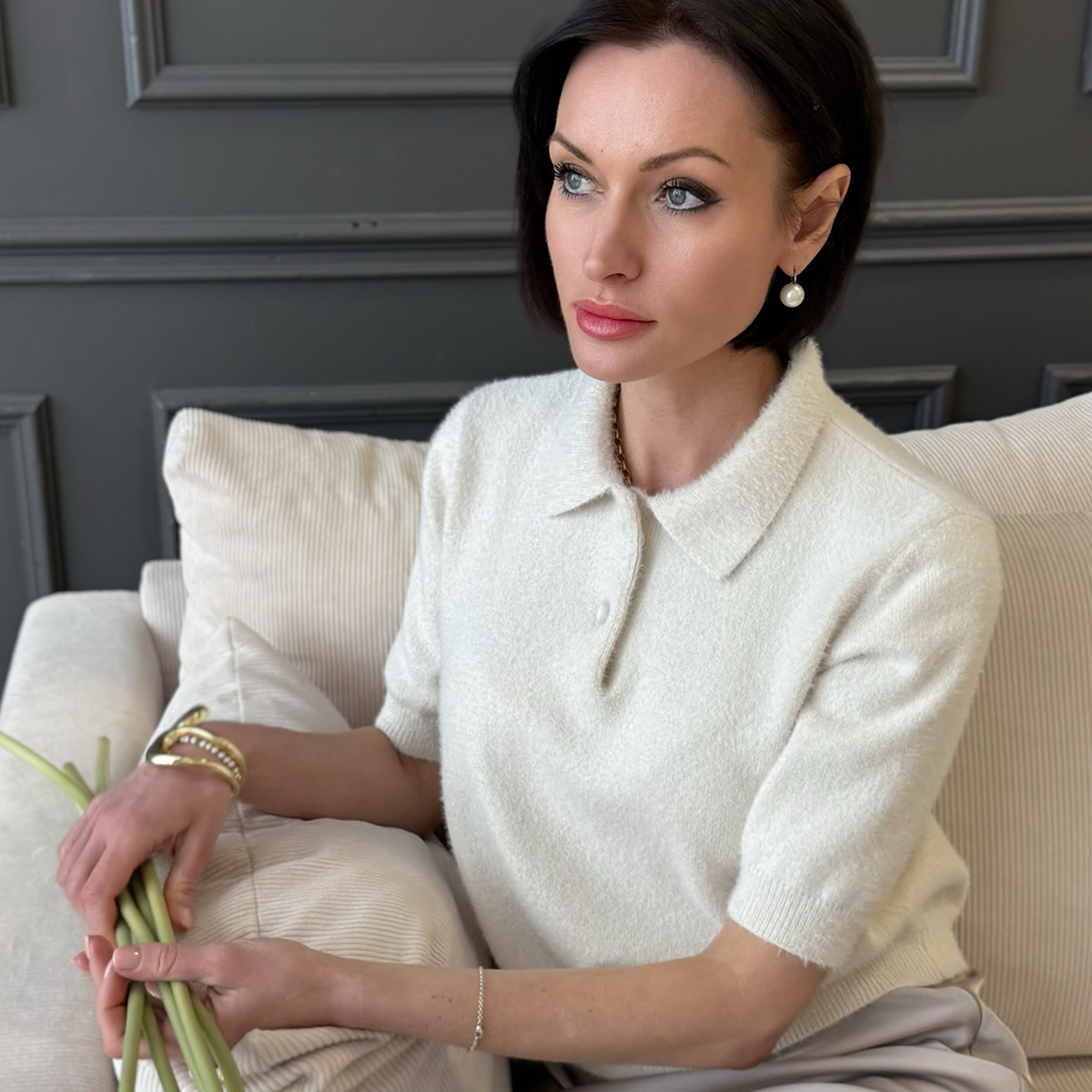 Renata топ с шерстью кремового цвета