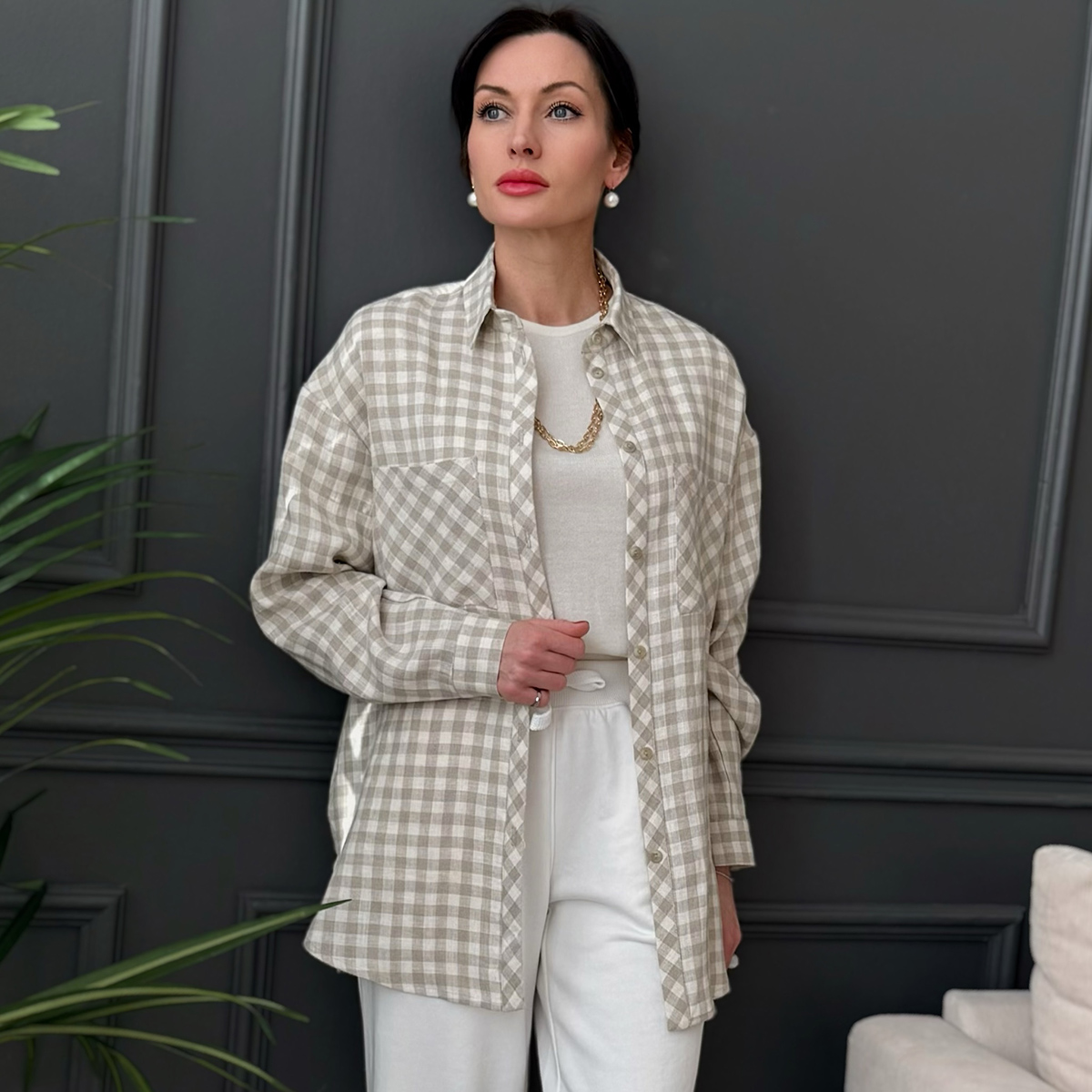 Naina pure linen long sleeve relaxed fit beige shirt