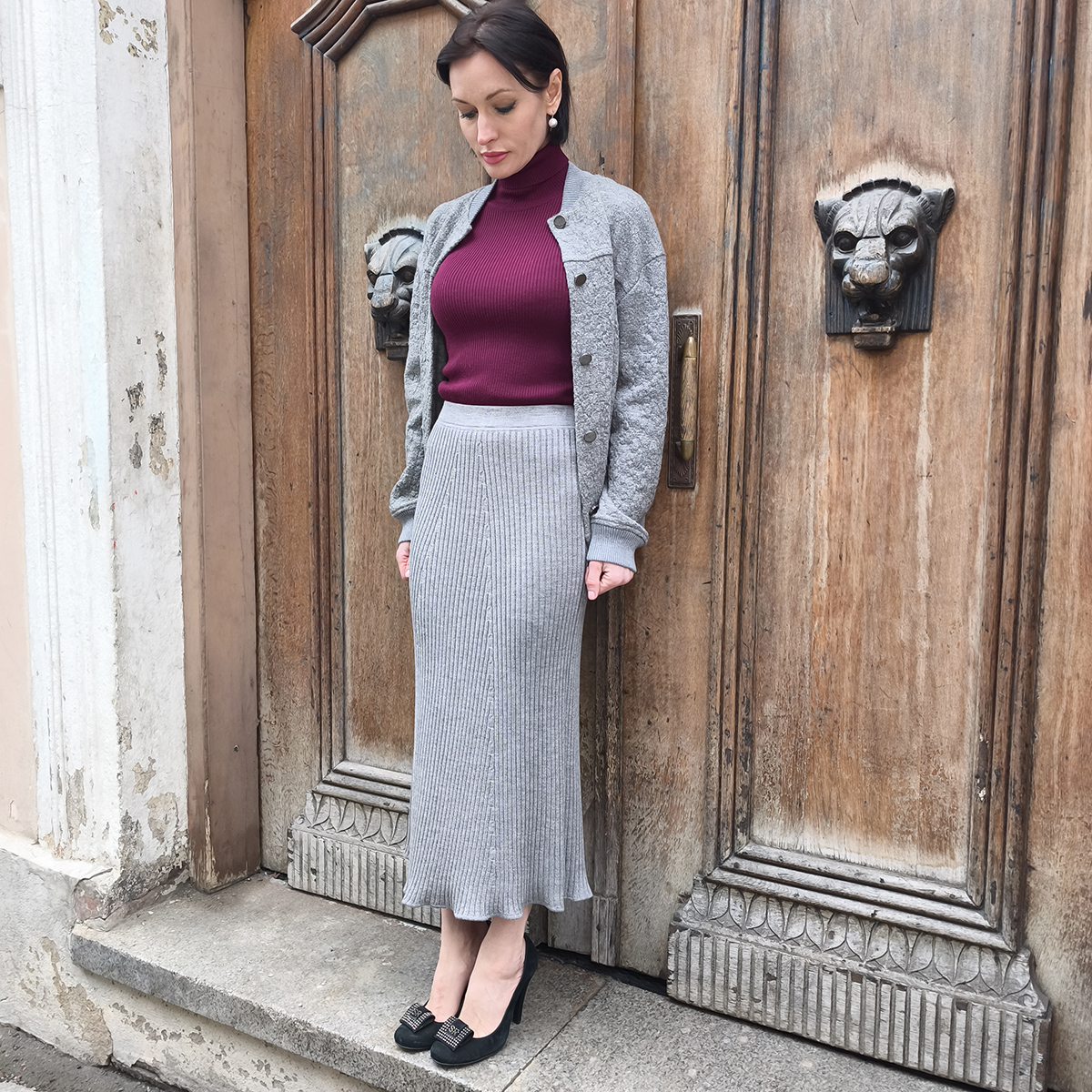 Mirta шерстяная юбка миди серого цвета