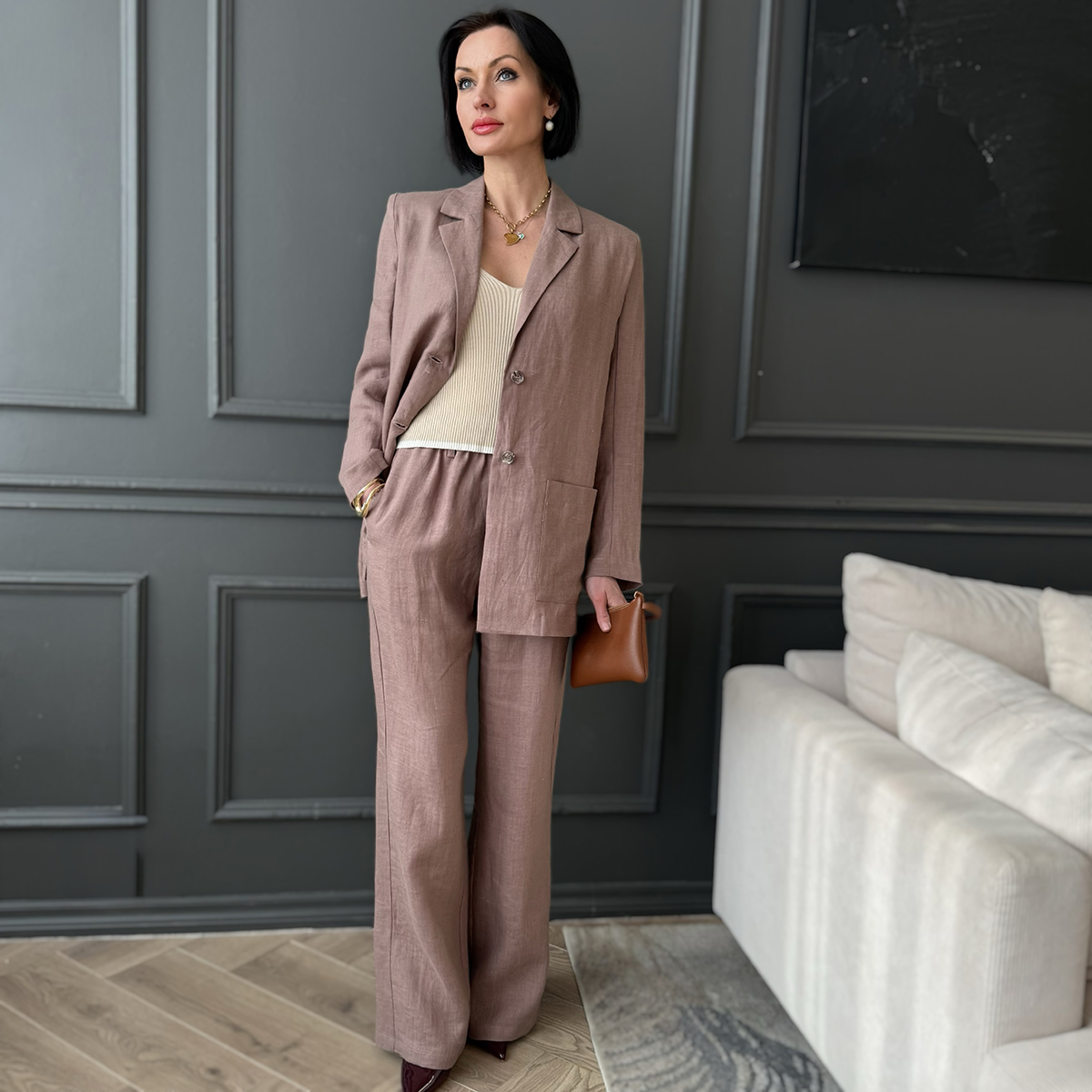 Mary льняные брюки какао цвета