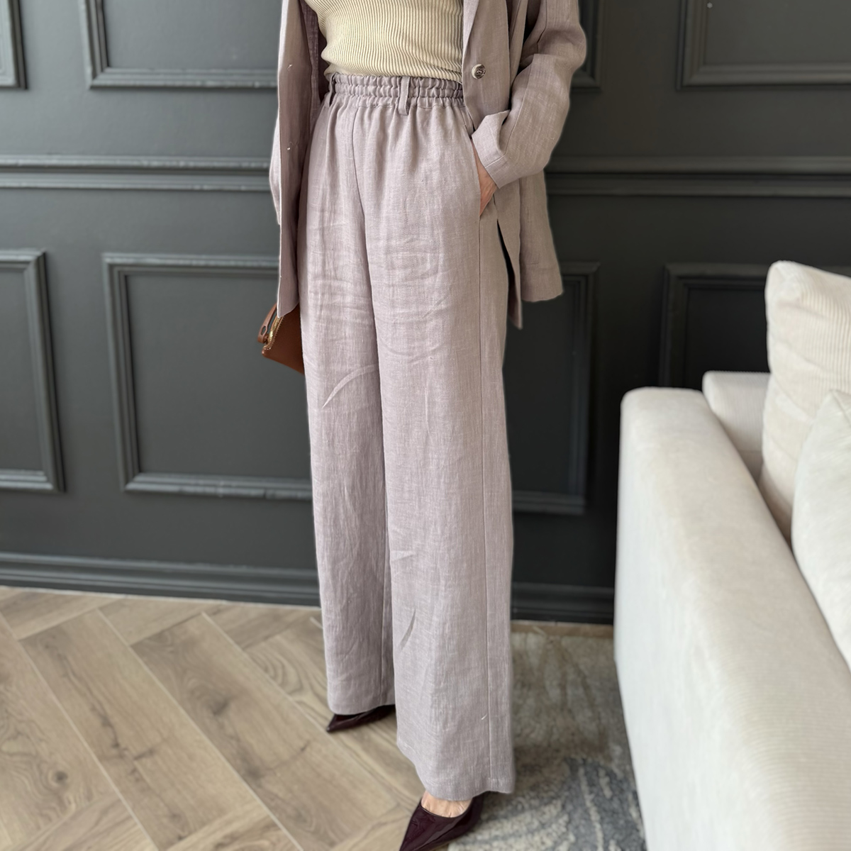 Mary льняные брюки светло лилового цвета