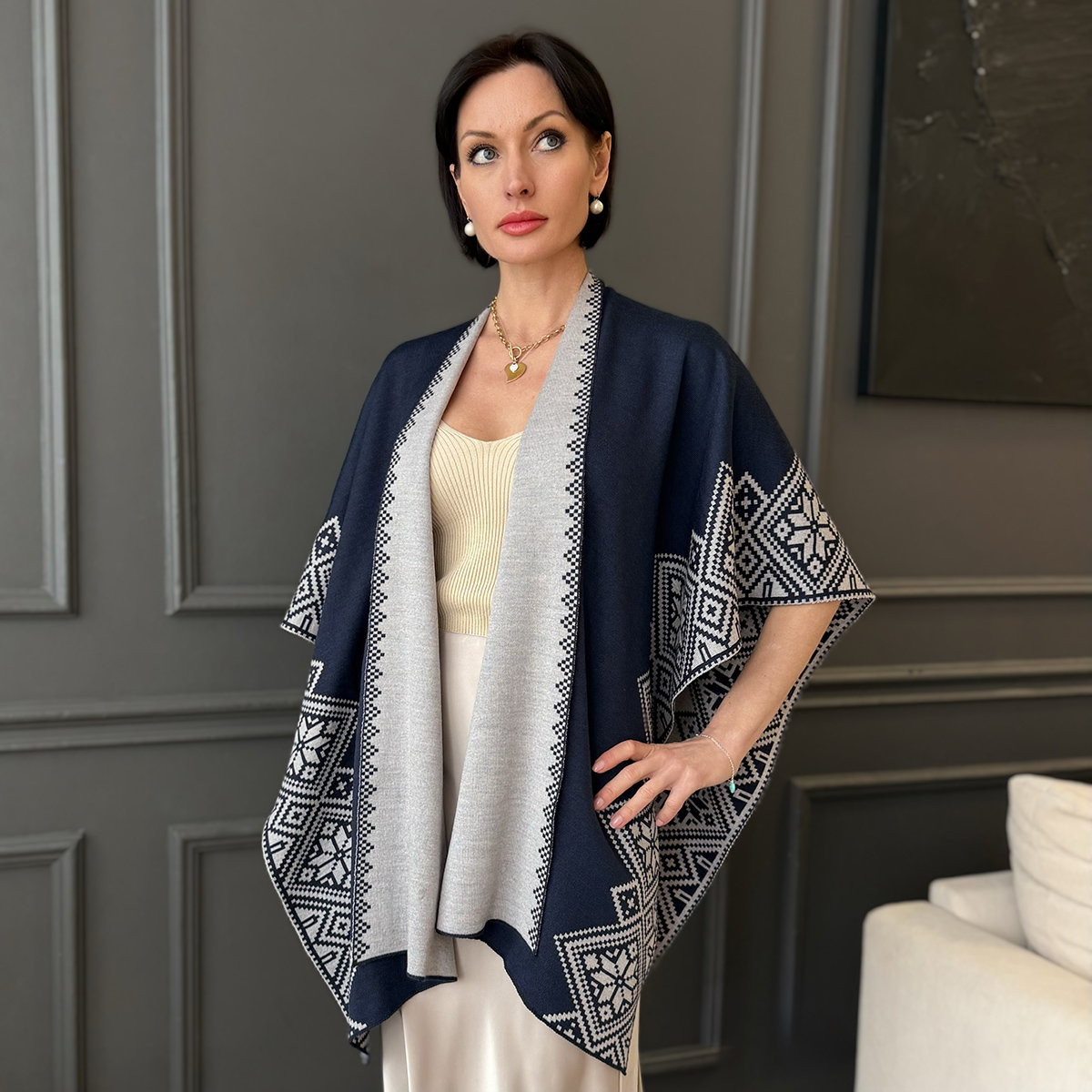 Пончо Nordstar из чистой шерсти сине-серого цвета